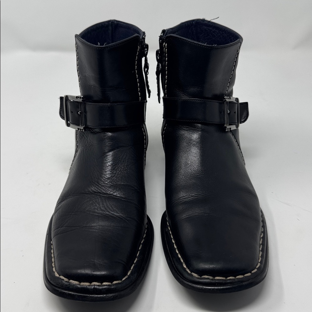 Black Leather Ankle Boots with Buckle
